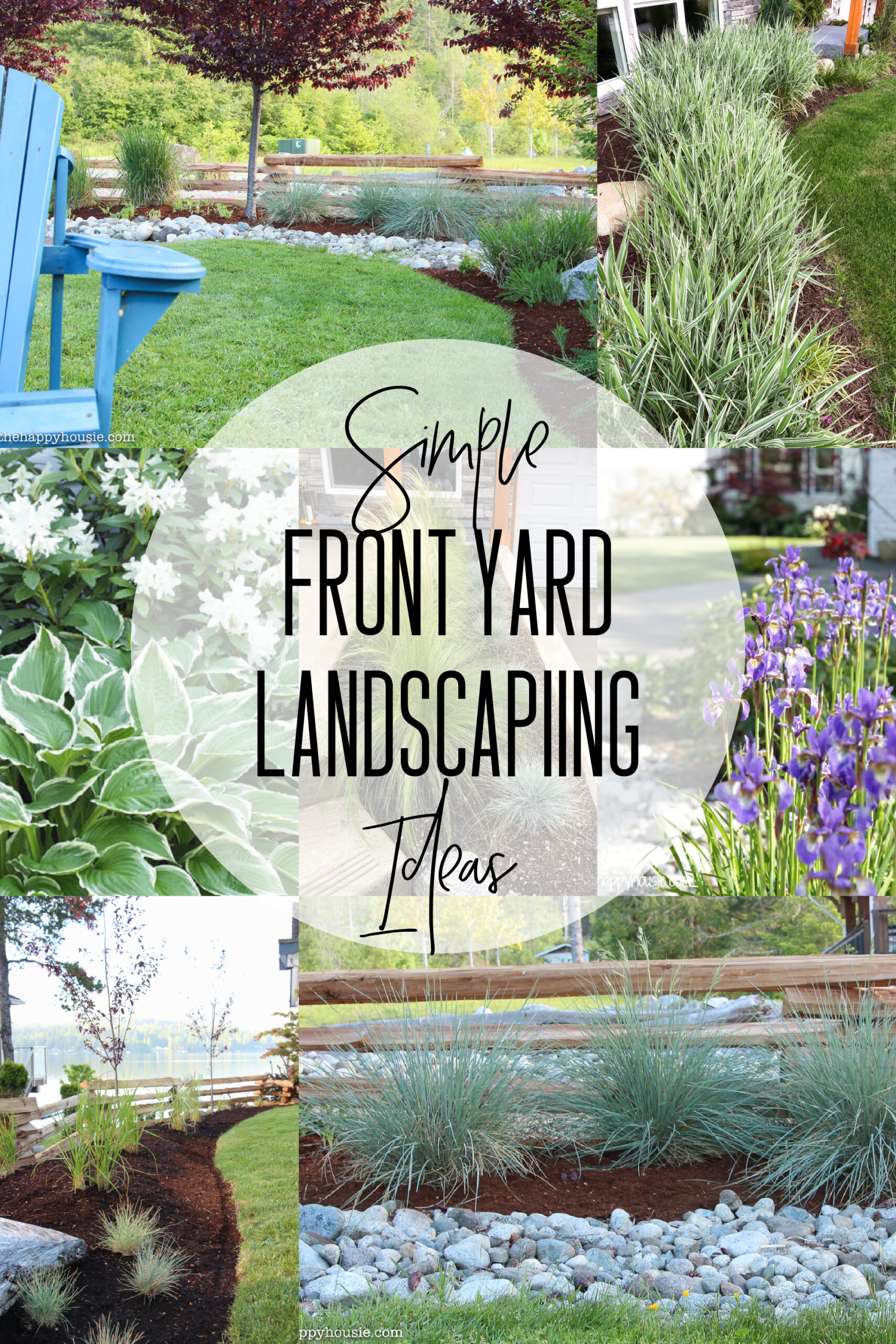 a collage image with front yard landscaping ideas